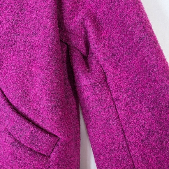 Marimekko collarless Pink and Dark Blue Wool snapbutton Coat - Picture 8 of 12